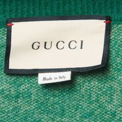 Pre Owned Gucci Green GG Web Intarsia Wool V-Neck Sweater S