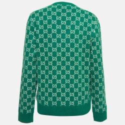 Pre Owned Gucci Green GG Web Intarsia Wool V-Neck Sweater S