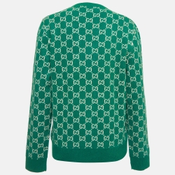 Gucci Green GG Web Intarsia Wool V-Neck Sweater S