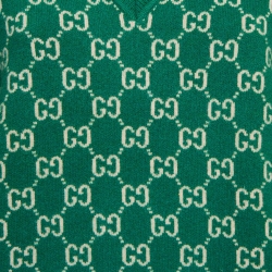 Gucci Green GG Web Intarsia Wool V-Neck Sweater S