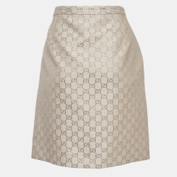 Pre Owned Gucci Cream GG Jacquard Wool Blend Mini Skirt S