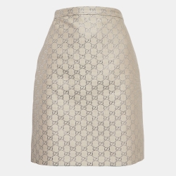 Pre Owned Gucci Cream GG Jacquard Wool Blend Mini Skirt S