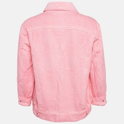 Pre Owned Gucci Pink GG Web Embossed Denim Jacket S