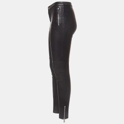 Pre Owned Gucci Black Leather Skinny Trousers S