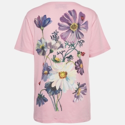 Pre Owned Gucci Pink Deer and Floral Print Cotton T-Shirt XS
