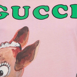 Pre Owned Gucci Pink Deer and Floral Print Cotton T-Shirt XS