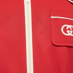 Pre Owned Gucci Red Interlock GG Nylon Knit Zipper Jacket S