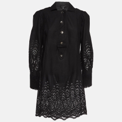 Gucci Black Eyelet Embroidered Cotton Short Dress S