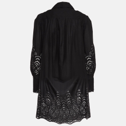 Gucci Black Eyelet Embroidered Cotton Short Dress S