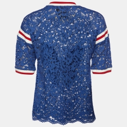 مملوكة مسبقًا Gucci Royal Blue Lace Butterfly Appliqued Sheer Top S