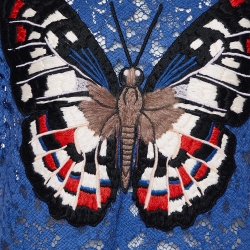 مملوكة مسبقًا Gucci Royal Blue Lace Butterfly Appliqued Sheer Top S