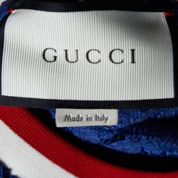 مملوكة مسبقًا Gucci Royal Blue Lace Butterfly Appliqued Sheer Top S