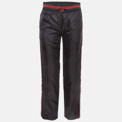 Pre Owned Gucci Black GG Web Pattern Synthetic Track Pants S