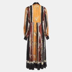 Pre Owned Gucci Multicolor Equestrian Printed Silk Pleated Midi Dress M