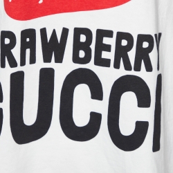 Pre Owned Gucci Ivory Strawberry Gucci Print Cotton Crew Neck T-Shirt XXS 