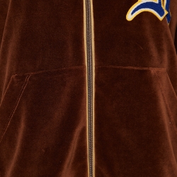 Pre Owned Gucci Brown Velvet Ram Patch Detail Zip Up Bomber Jacket S