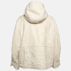 Gucci Beige GG Web Cotton Canvas Hooded Jacket S
