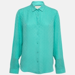 Pre Owned Gucci Turquoise Green GG Web Silk Shirt M