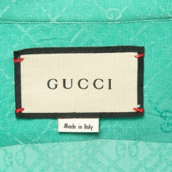 Pre Owned Gucci Turquoise Green GG Web Silk Shirt M