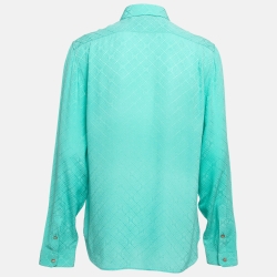 Pre Owned Gucci Turquoise Green GG Web Silk Shirt M