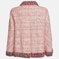 Chanel Red Multicolor Tweed Buttoned Front Jacket M