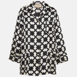 Pre Owned Gucci Black & White Printed Silk Pajama Shirt M