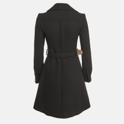 Pre Owned Gucci Black Wool Belted Mid Length Coat XS