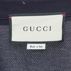 Pre Owned Gucci Navy Blue GG Embroidered Cotton Pique Bowling Shirt XS
