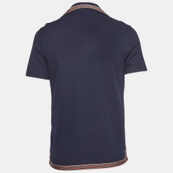 Pre Owned Gucci Navy Blue GG Embroidered Cotton Pique Bowling Shirt XS