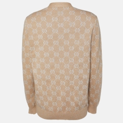 Pre Owned Gucci Beige Lamé GG Jacquard Cardigan L