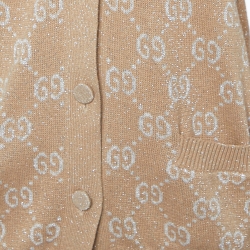 Pre Owned Gucci Beige Lamé GG Jacquard Cardigan L