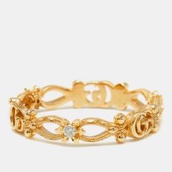 Gucci Floral Diamond 18k Yellow Gold Ring Size 57