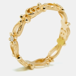 Gucci Floral Diamond 18k Yellow Gold Ring Size 57