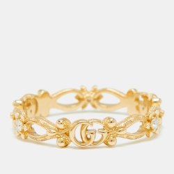 Gucci Floral Diamond 18k Yellow Gold Ring Size 57