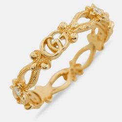 Gucci Floral Diamond 18k Yellow Gold Ring Size 57