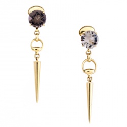 Pre Owned Gucci Horsebit Quartz 18k Yellow Gold Spike Drop Non-identical Earrings
