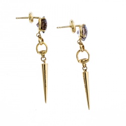 Pre Owned Gucci Horsebit Quartz 18k Yellow Gold Spike Drop Non-identical Earrings