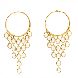 Gucci Crystal Hammered 18k Yellow Gold Dangle Hoop Earrings