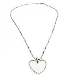 Pre Owned Gucci Sterling Silver Beads Heart Pendant Necklace