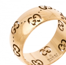 Gucci Icon Openwork 18K Rose Gold Band Ring Size 53