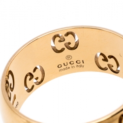 Gucci Icon Openwork 18K Rose Gold Band Ring Size 53