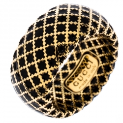 Gucci Diamantissima Black Enamel Yellow Gold Band Ring Size 50.5