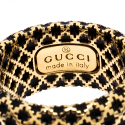 Gucci Diamantissima Black Enamel Yellow Gold Band Ring Size 50.5