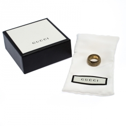 Gucci Diamantissima Black Enamel Yellow Gold Band Ring Size 50.5