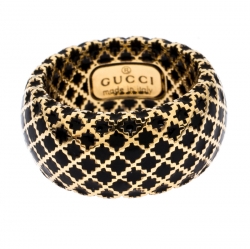 Gucci Diamantissima Black Enamel Yellow Gold Band Ring Size 50.5