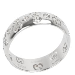 Gucci Double G 0.10 CTW Diamond 18K White Gold Ring Size 55