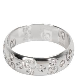 Gucci Double G 0.10 CTW Diamond 18K White Gold Ring Size 55