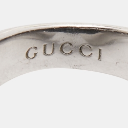 Gucci Horsebit Onyx Diamonds 18k White Gold Cocktail Ring Size 53