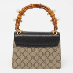 Pre Owned Gucci Multicolor GG Canvas Supreme and Leather Mini Broche Bamboo Top Handle Bag