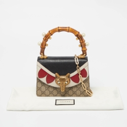 Pre Owned Gucci Multicolor GG Canvas Supreme and Leather Mini Broche Bamboo Top Handle Bag